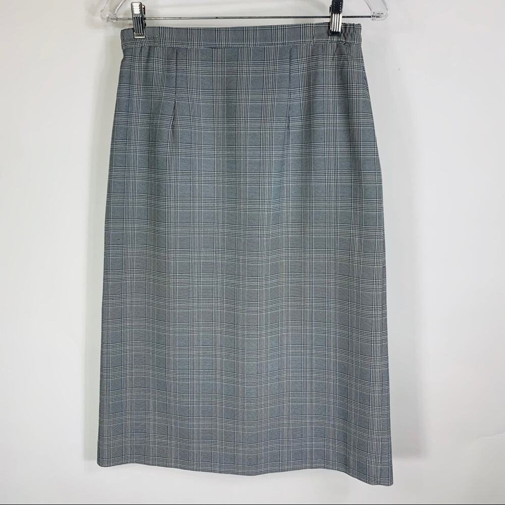 Glen Plaid Midi Skirt Black White Sz Small